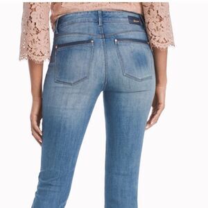 WHBM White House Black Market Leather Trim Light Blue Skinny Denim Jeans